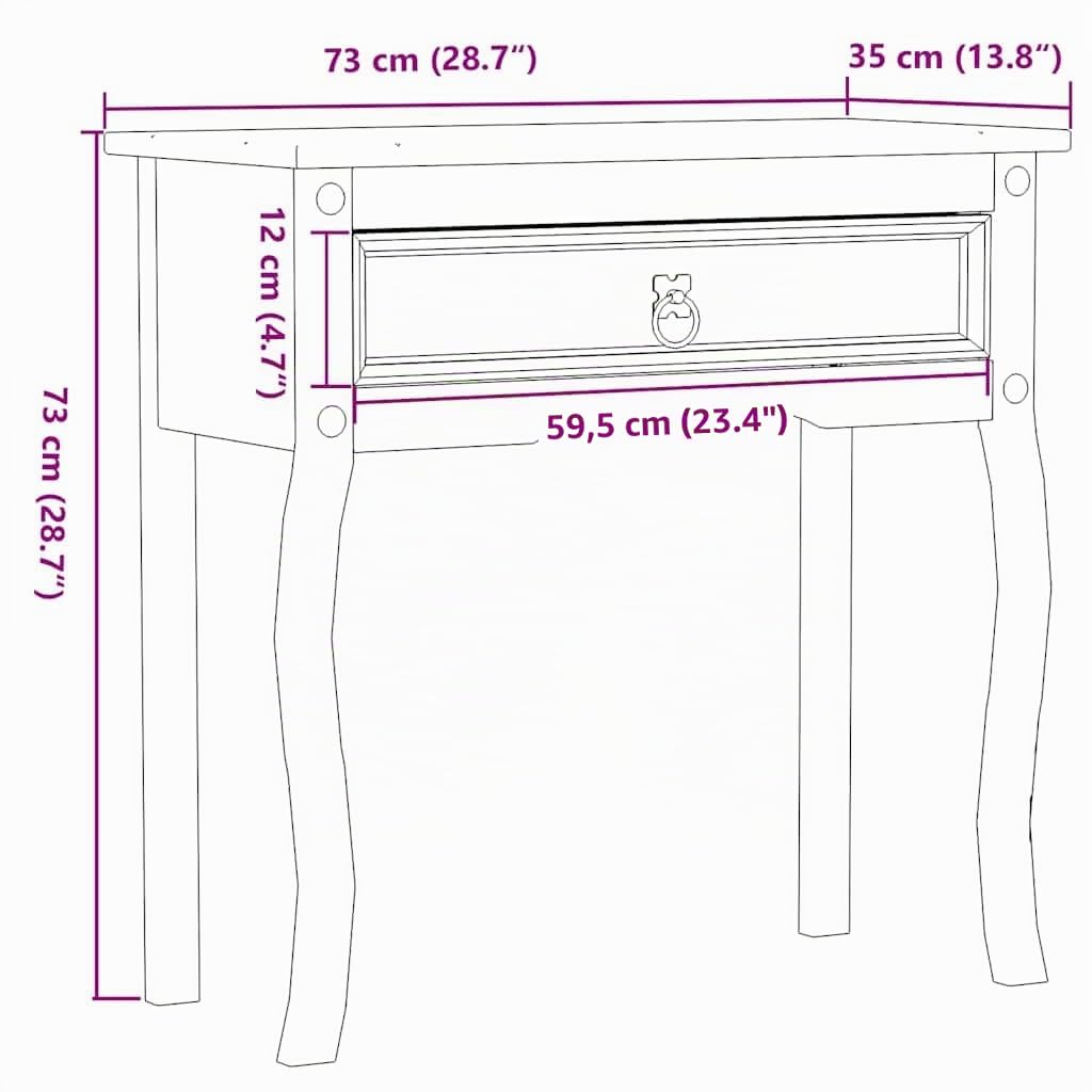vidaXL Mesa Consola Corona Madera Maciza de Pino 73x35x73 cm