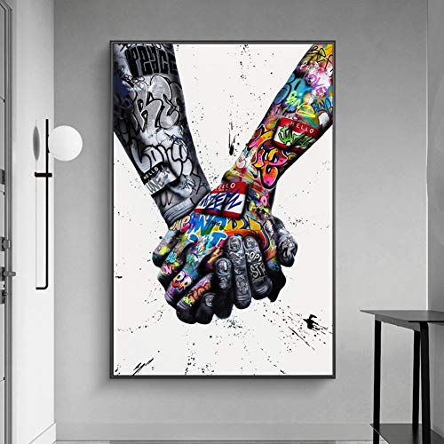 MLSWW Tableau décoratif sur Toile Amant mains Graffiti Art toile peinture Pop Street Art affiches imprime inspirant mur Art photos pour salon maison photo