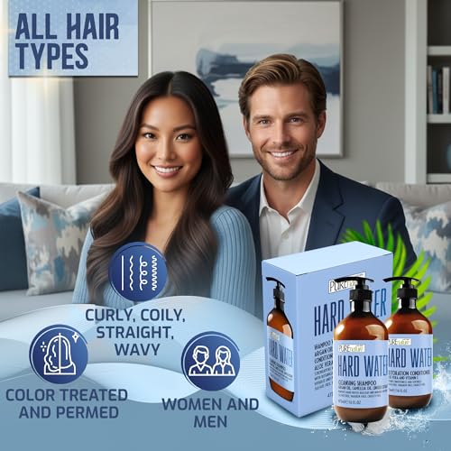 Image of Hard Water Shampoo and Conditioner Set - Sulfate Free and Paraben Free Chelating Action - Moisturizing Professional Formula for Women and Men - Hydrating Swim Safe Formula - 16 Fl Oz (Set of 2)