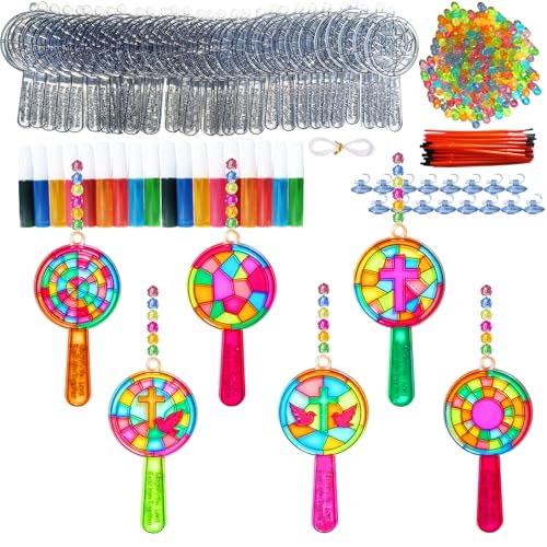 Ayhuhra 30 Sets Magnify Suncatchers Craft Kits Magnifying Sun Catcher Stained Glass Effect DIY Window Art Craft VBS Magnified Crafts Magnifying Glasses & Suncatcher Supplies Stained Glass Kits