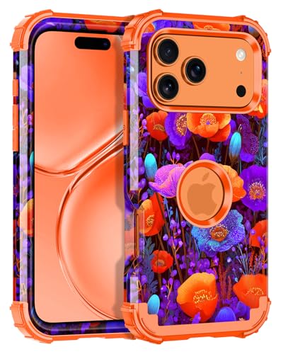 Casetego for iPhone 18 Pro Max Case,iPhone 17 Pro Max Case,Three Layer Heavy Duty Sturdy Shockproof Full Rugged Hard PC+Soft TPU Bumper Protective Case for iPhone 18/17 Pro Max,Orange/Purple