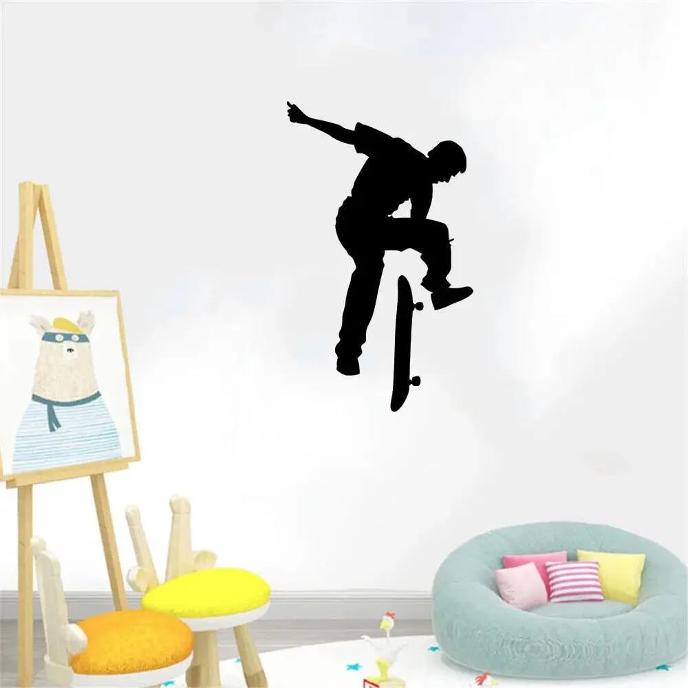 Vinyl Skater Tricks Silhouette Art Wall Decal Skateboard Sports Sticker for Home Living Decoration Removable 42X70CM