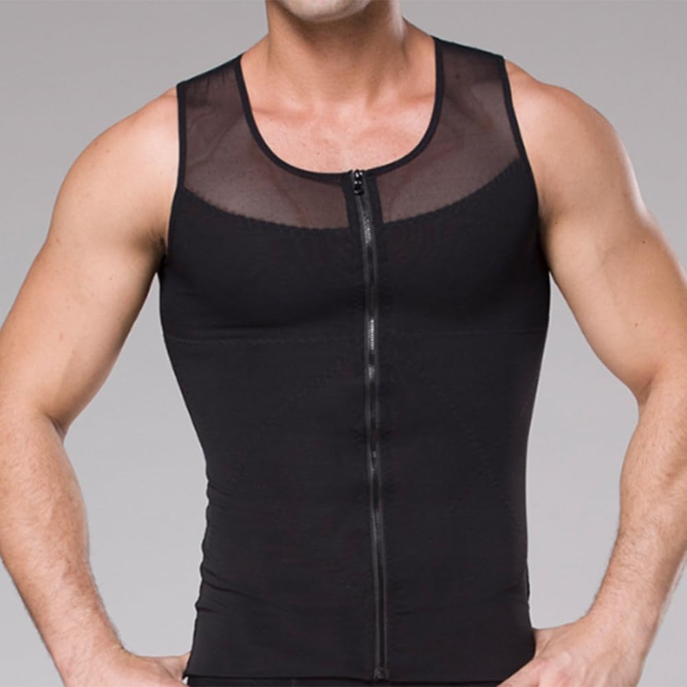 Canotta Dimagrante con Cerniera Frontale, Canotta per Compressione Toracica da Uomo, Gilet per ginecomastia(Nero-Piccolo