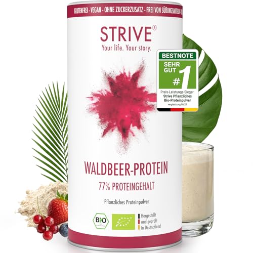 STRIVE WALDBEER-PROTEIN | 100% BIO Vegan | Premiumqualität aus Deutschland | 600g Bio Eiweißulver aus Erbse, Reis, Leinsamen, Hanf, Kürbis | Ohne Zuckerzusatz & Süßungsmittel | Geschmack: Waldbeere