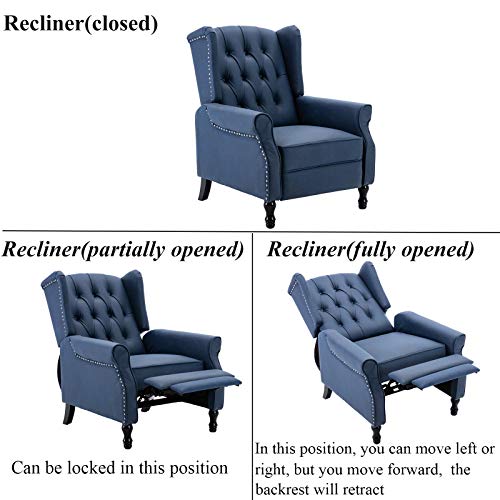 Artechworks Tufted Push Back Arm Chair Recliner Single Reclining For Adjustable Club Chair Home Padded Seating Living Room Lounge Modern Sofa, Dark Blue, Tech Cloth(Leathaire) #TOP6