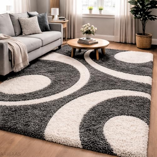 Image of 3D Shaggy Polyester Carpet Rug Runner Area Mats for Bedroom /Living Area /Home with Anti Slip Backing Soft /Fluffy Hight Pile - (Moon Grey, 6x9 feet)