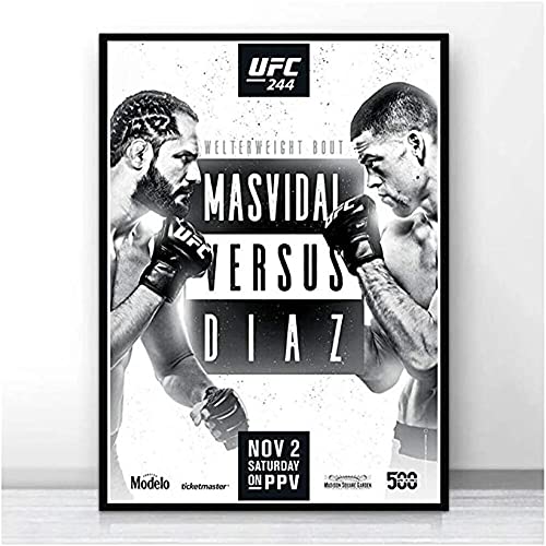 WFLWLHH Canvas Wall Art Giclee Posters And Prints Poster Wall Art Ufc 244 Nate Diaz Vs Jorge Masvidal Fight Print Picture Prints Canvas Painting For Home Room Decor-(50X75Cm) Frameless