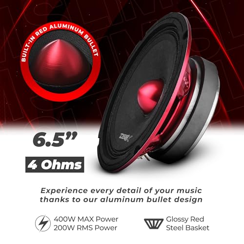 DS18 PRO-X6.4BMSL Slim Loudspeaker - 6.5", Midrange, Red Aluminum Bullet, 400W Max, 200W RMS, 4 Ohms - Premium Quality Audio Door Speakers for Car or Truck Stereo Sound System (1 Speaker) - Image 3