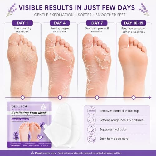 Image of Lavender Exfoliating Foot Peel Mask Socks for Dry & Cracked Feet | Foot Dead Skin Remover Mask | Moisturizing & Hydrating Foot Care | Soft Smooth Feet Peeling Mask | 1 Pair