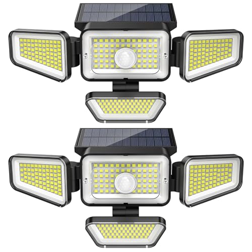 Etetale Solar Lights Outdoor, 3000LM Solar Powered Motion Sensor Light, IP65 Waterproof Security Flood Light with 3 Modes, 16-26FT Detection, 6.5-10FT Mounting Height for Wall, Garage, Yard (2 Pack)