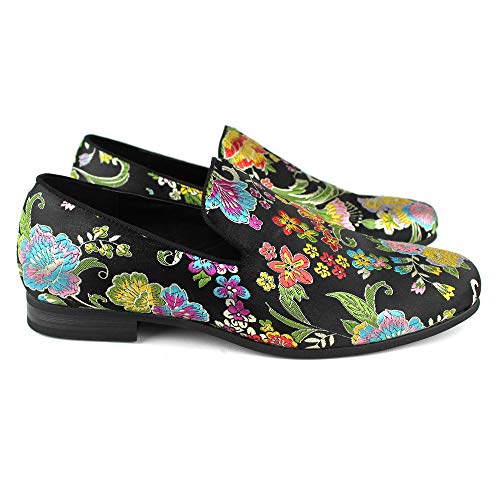 AZAR MAN Men's Slip On Multi Color Floral Print Stitching Dress Shoes Loafers4