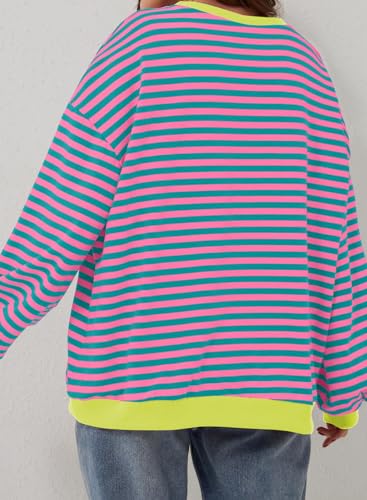 Image of Eytino Women Plus Size Striped Color Block Crewneck Sweatshirt(1X-5X) | Oversized Pullover Tops,Long Sleeve Casual Shirt,Workout & Daily Wear,2026 Fall Fashion Clothes Outfits