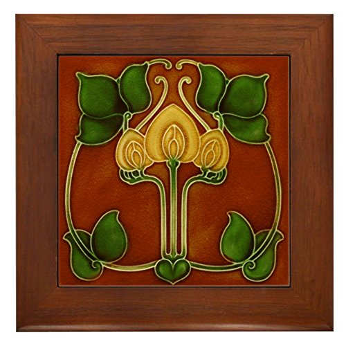 Cafepress Framed Tile With Art Nouveau Yellow Floral Form Framed Tile, Decorative Tile Wall Hanging #TOP14