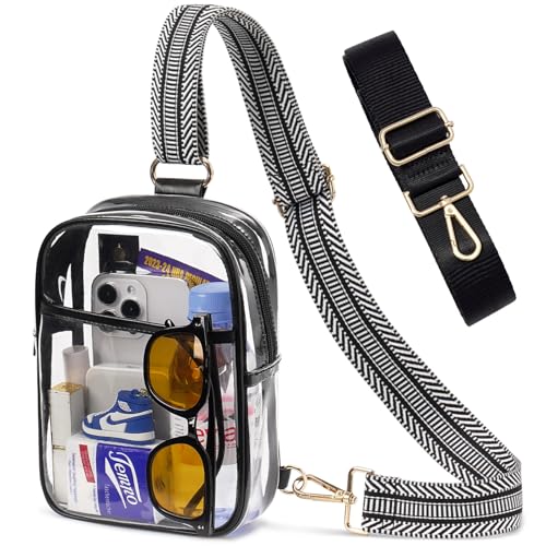 Image of 3 Pockets Clear Bag for Stadium Events with 2 Long Straps Sling Backpack Fanny Pack Concert Crossbody Purses for Women