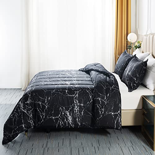 Image of Caressma Twin Size Black Marble Comforter Set, Lightweight Soft 100% Microfiber Bedding Comforter Sets, Fluffy Comforter with Pillowcase 2 Pieces