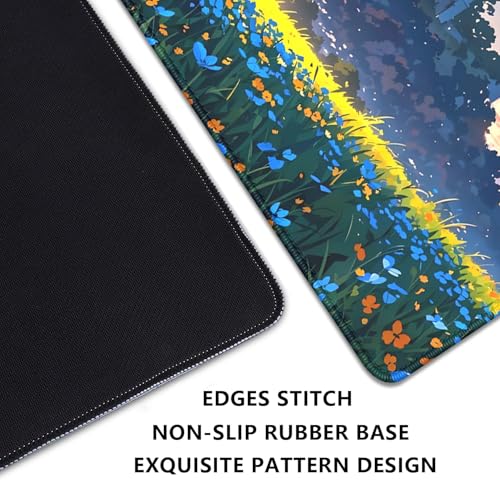 Image of Cartoon Cute Fantasy Castle Sky Flowers Children Extended Desk Pad Mouse Pad,Stitched Edges Non-Slip Rubber Base XL Mouse Mat Desk Mat for Office Home Work Mousepad(27.5X11.8 Inch)