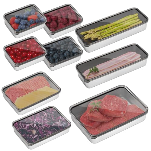 Hushee 9 Pack Bacon Cheese Container for Refrigerator, 304 Stainless Steel Airtight Deli Meat Container, Dishwasher Safe - Detailed View