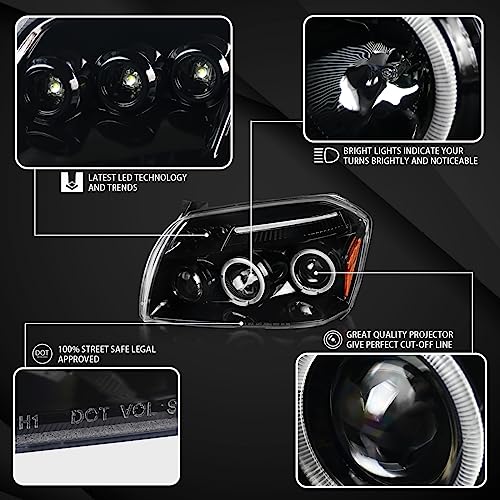 Autozensation Compatible With 2005-2007 Dodge Magnum Led Dual Halo Jet Black Projector Headlights L + R Pair Headlamp #TOP2