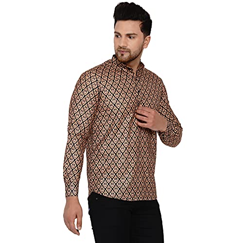 Image of Veera Paridhaan Men's Cotton Printed Full Sleeve Short Kurta(Brown) (VP008208)