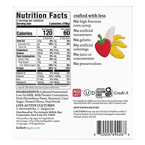 Siggi’s Kids Lowfat Yogurt Pouches, Strawberry Banana, 3.5 Oz. Each, 4 Ct – 2% Milkfat #TOP1