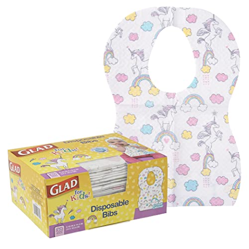 Image of Glad For Kids Disposable Paper Bibs, 30 Ct - Disposable Bibs - Travel Bibs For Kids, Disposable Kids Bibs With Crumb Catcher