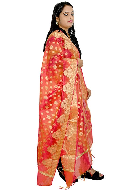 Women's Cotton Silk Zari Work Banarasi Dupatta net dupatta for indian wear indian silk scarf sari scarf(015)2