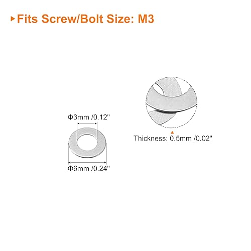 Vista 28 de uxcell Arandelas planas de acero inoxidable M3 304, 100 espaciadores planos ultrafinos de 0.118 x 0.197 x 0.004 in para tornillo de tornillo