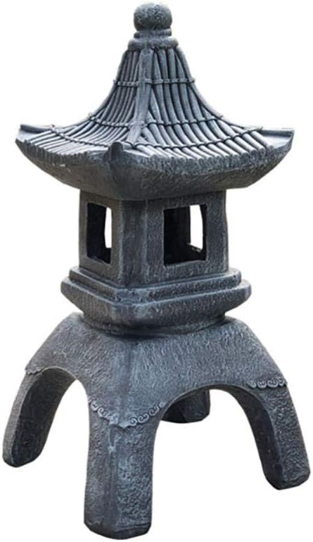 QXPuSS Garden Statue Lantern,Japanese Outdoor Sculpture Asian Stoneworks Crafts Decor Antique Pagoda For Patio Housewarming-B-Light_Grey