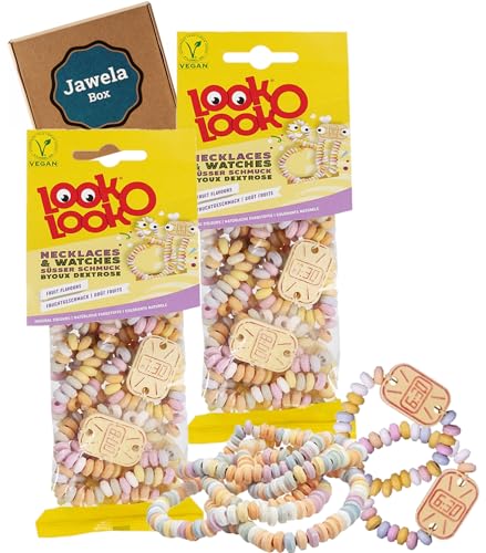 Süße Ketten & Süße Uhren Zuckerketten Mix 2 x 135g - Süßer Schmuck Look o Look - Jawela Set - Candy Ketten Candy Uhren Retro Süßigkeiten - Traubenzucker vegan - Kindergeburtstag Süße Ketten & Süße Uhren Zuckerketten Mix 2 x 135g - Süßer Schmuck Look o Look - Jawela Set - Candy Ketten Candy Uhren Retro Süßigkeiten - Traubenzucker vegan - Kindergeburtstag