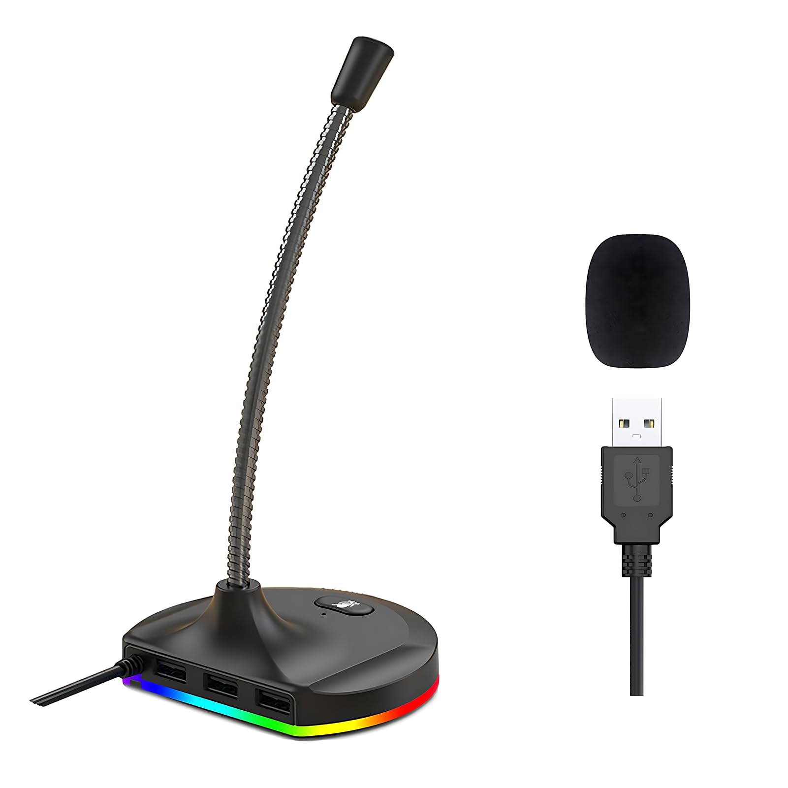 USB Computer Microphone with Mute Button and RGB Lighting,Plug&Play Mic for Conference,Gaming,YouTube,Desktop PC Mic for Mac/Window-Black-M8(3-Port Hub)-image-42