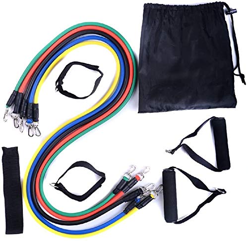 HardcoreMiniGym COOLGIRL Resistance Bands,11 Pieces Exercise Elastic Bands Set, 10lbs To 30lbs Resistance Tubes Heavy Duty Protective Nylon Sleeves Anti-Snap Fitness