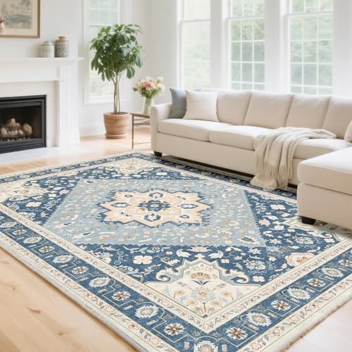 HiChiclife Alfombra Persa Lavable con Base Antideslizante de TPE – Alfombra de Pelo Corto para Salón, Dormitorio, Pasillo o Cocina – Diseño Vintage, Suave y Duradera