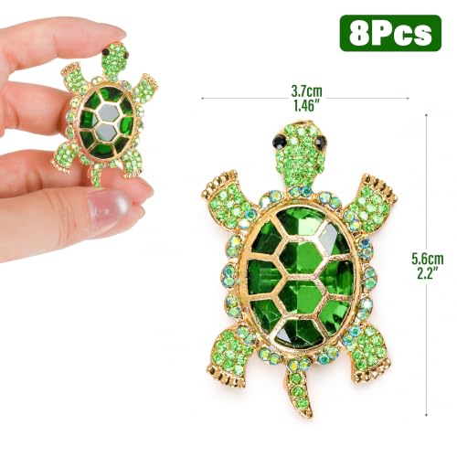 Image of 8Pcs Turtle Lapel Pin Brooch Rhinestone Green Tortoise Crystal Enamel Gift