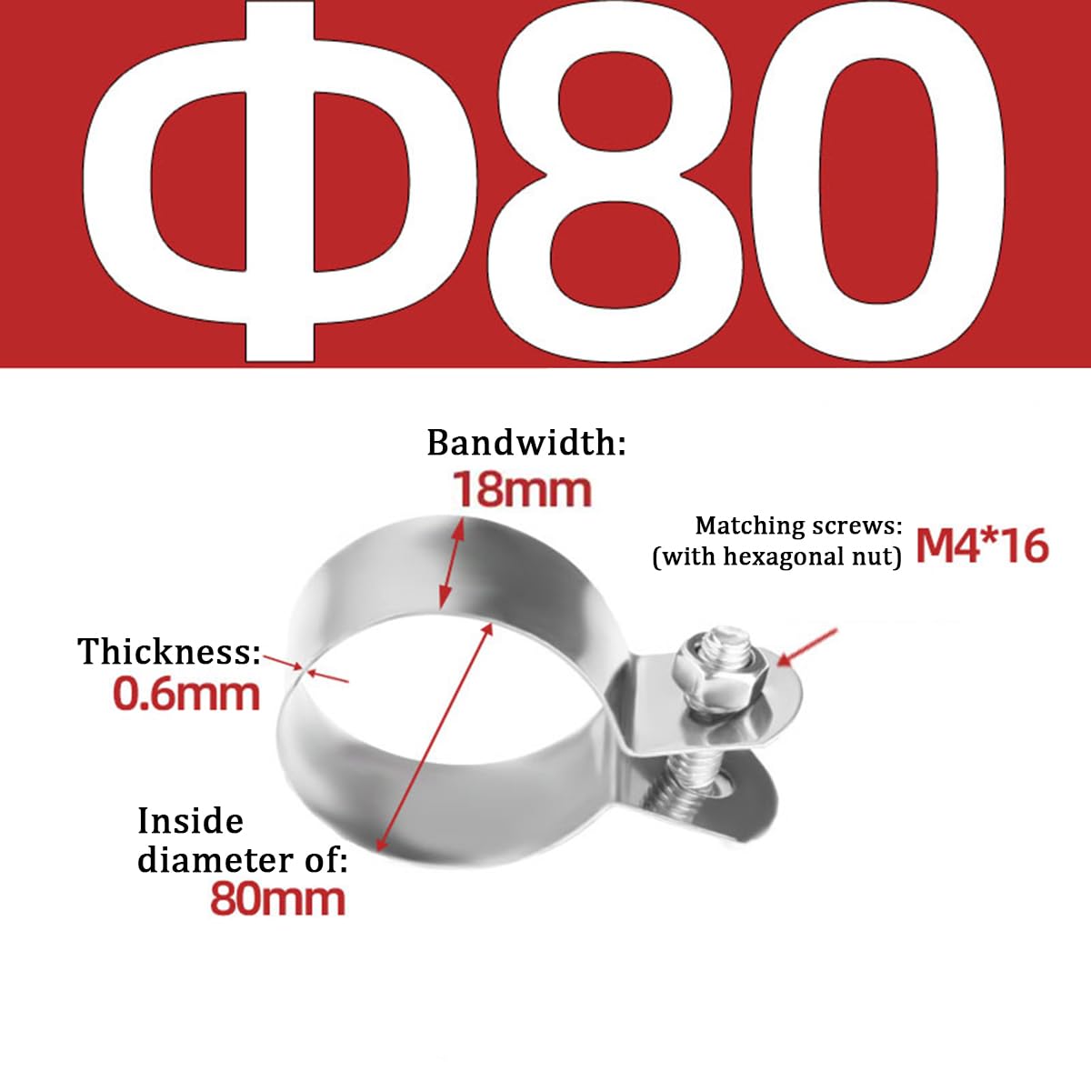 Abrazaderas para mangueras, 10 abrazaderas de tubo acero inoxidable 304(80)