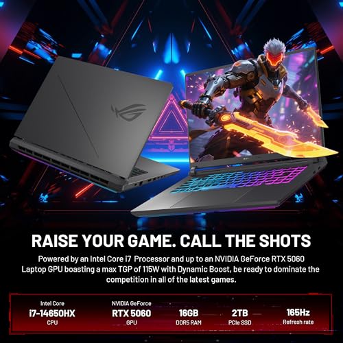 Image of ASUS ROG Strix G16 16'' WUXGA 165Hz Gaming Laptop, Intel Core i7-14650HX, NVIDIA GeForce RTX 5060, RGB Backlit Keyboard, 16GB DDR5 RAM, 3TB Storage(2TB SSD&1TB Docking Station), Win 11 Pro, Gray