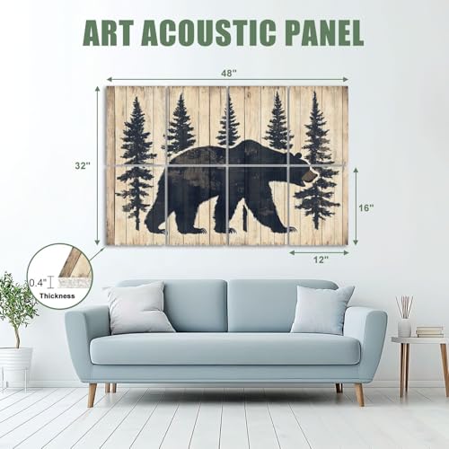 8 Pack Paneles Acústicos Decorativos Absorbentes de Sonido Estilo Rústico con Diseño de Bosque y Oso, 48"x32" miniatura 2
