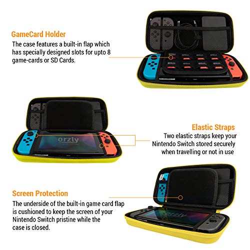 Image of Orzly Carrying Case for Nintendo Switch OLED and Switch Console - Yellow Protective Hard Portable Travel case Shell Pouch for Nintendo Switch Console & Accessories