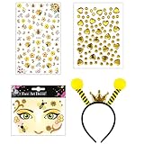 ZORVYN 1 unidad accesorio de carnaval, diadema de abeja con antenas, 3 pegatinas decorativas, disfraz de abeja para mujer, tatuajes de abeja, pegatinas infantiles