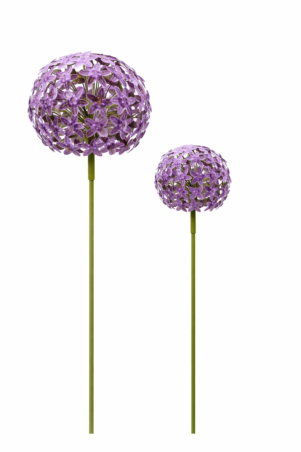 Allium Stick ArtFerro Purple – Metall-Gartenstecker lila, Ø16x16cm H111cm & Ø20x20cm H116cm 2er Set – Wetterfeste Gartendeko für Garten, Terrasse & Balkon