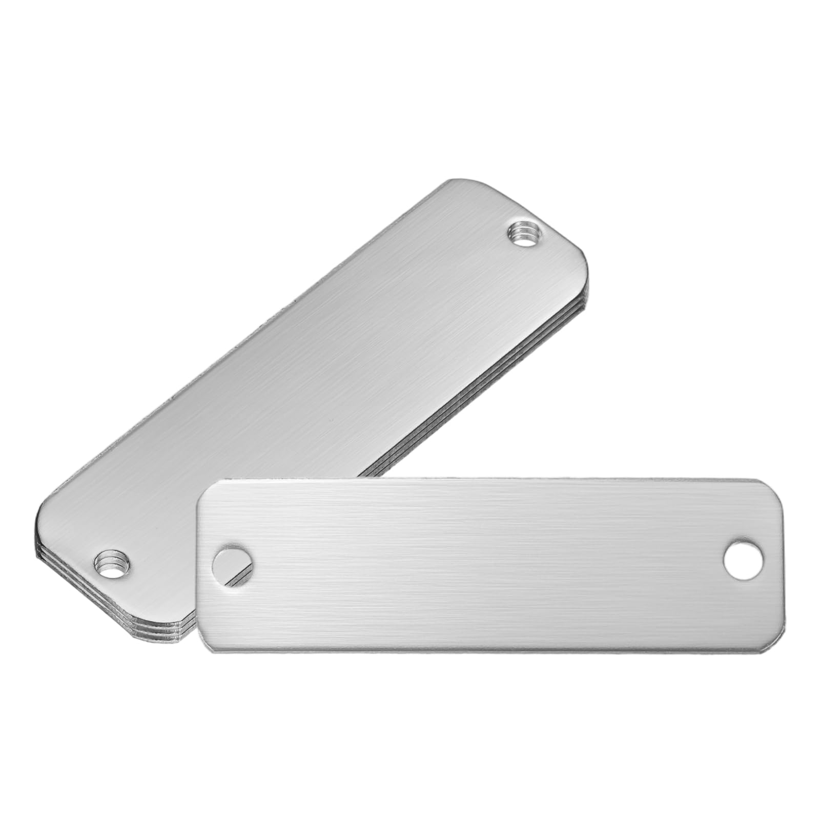 PATIKIL 4Pcs Blank Name Plates, 2.5 x 0.8" Rectangle 304 Stainless Steel Brushed Engraved Plate Custom Laser Engraving Blank with Holes for Personalized Nameplate Home Office DIY, Silver