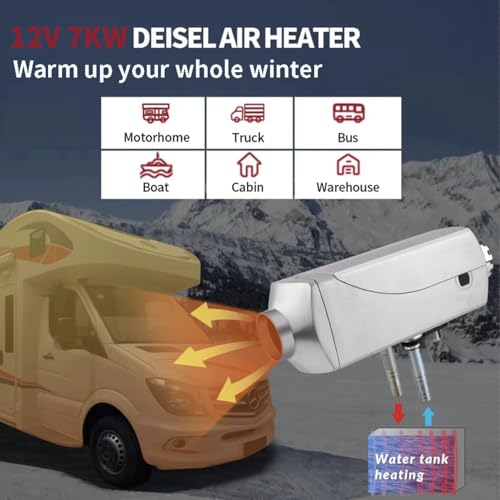 Image of 7KW Diesel Air Heater Parking, Fuel Air Heater Water Heater Integrated Machine, 12V Diesel Heater with High Altitude Mode, Diesel Parking Heater with Repair Kit, 9L Tank, LCD, for Vehicles and Indoors