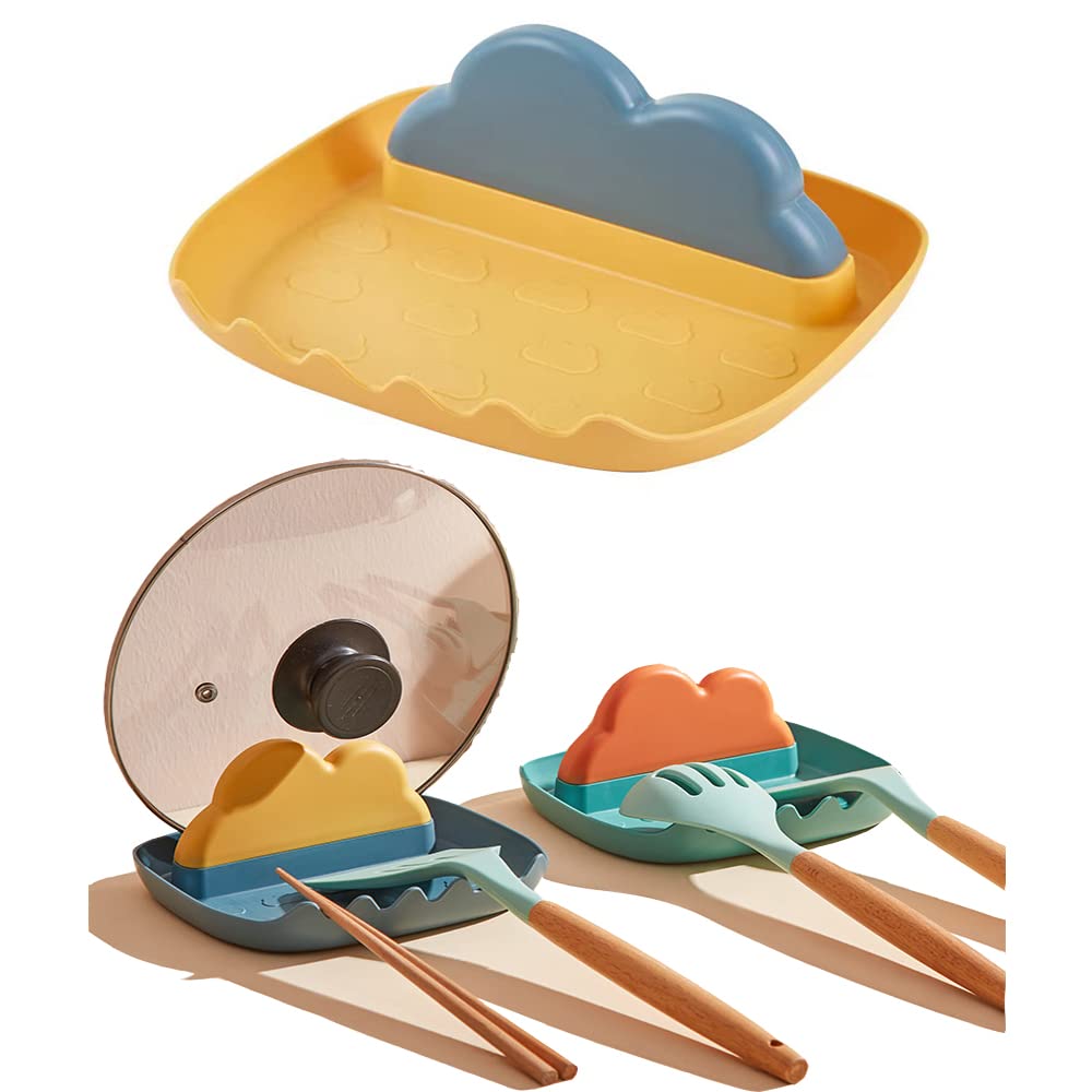 Starry G Yellow Kitchen Utensils Rest With Drip Pad, Heat-Resistant Pot Lid Holder Stand, Cooking Spoon Rest Tools, Countertop Organiser Rack For Spoon, Ladles, Tongs, Spatula, Fork, Cartoon Flatware Rest