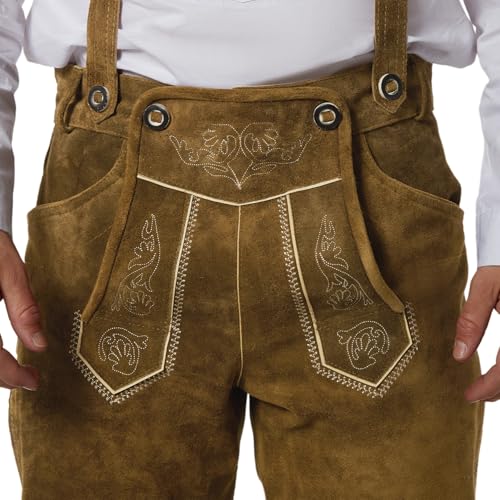 dressforfun Pantalon Cuir Homme Oktoberfest Long Jakob, Costume Bavarois Homme Haute qualité Cuir véritable Ceinture et Bretelles réglables Tenue Oktoberfest Deguisement Adulte Fête Mariage Carnaval – vue 8