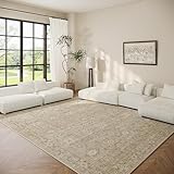 Washable Living Room Area Rugs: 6'x9' Large Rug Stain Resistant Distressed Vintage Boho Carpet Non Slip Low Pile Faux Wool Soft Rug for Kitchen Dining Room Nursery Kids Playroom Farmhouse Bedroom
