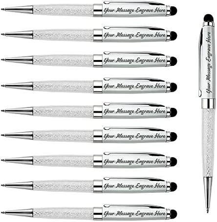 Personalised Ballpoint Pens with Stylus Tip Stylish Pens Crystal Diamond pens - Engraved with Your Name Logo or Message, Phone Number Black ink Perfect for Bank, Office, Hotel Lobbies