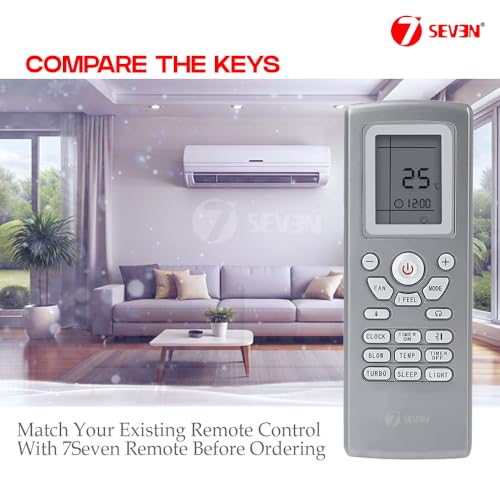 Image of 7SEVEN Compatible with Videocon AC Remote Control YT1F Model 176 Suitable for Split & Window 1 1.5 2 Ton Air Conditioner - Match Each Keys Exactly to Replicate Genuine Remote Function