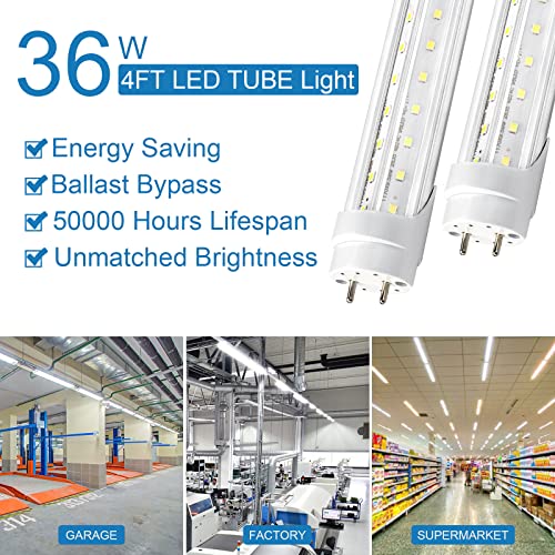 Ghiuop T8 LED Bulbs 4 Foot, 12 Pack 36W 4680LM 5000K Daylight White Type B 4FT LED Tube Lights, T8 T10 T12 Fluorescent Replacement Bulbs, Ballast Bypass, V-Shaped, Double Ended Power, Clear Cover by Ghiuop - Image 3
