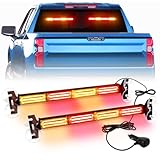 LRTER 2 in 1 LED Emergency Strobe Light Bar Windshield Traffic Advisor Visor Safety Warning Hazard Flashing Lights for Firefighter Police Trucks Vehicles 2x17.7, Amber/Red