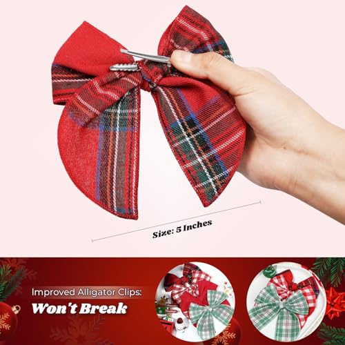 DEEKA-8-PCS-Large-Red-and-Green-Christmas-Themed-Hair-Bows-for-Toddler-Girls-Handmade-Cotton-Fabric-Hair-Accessories