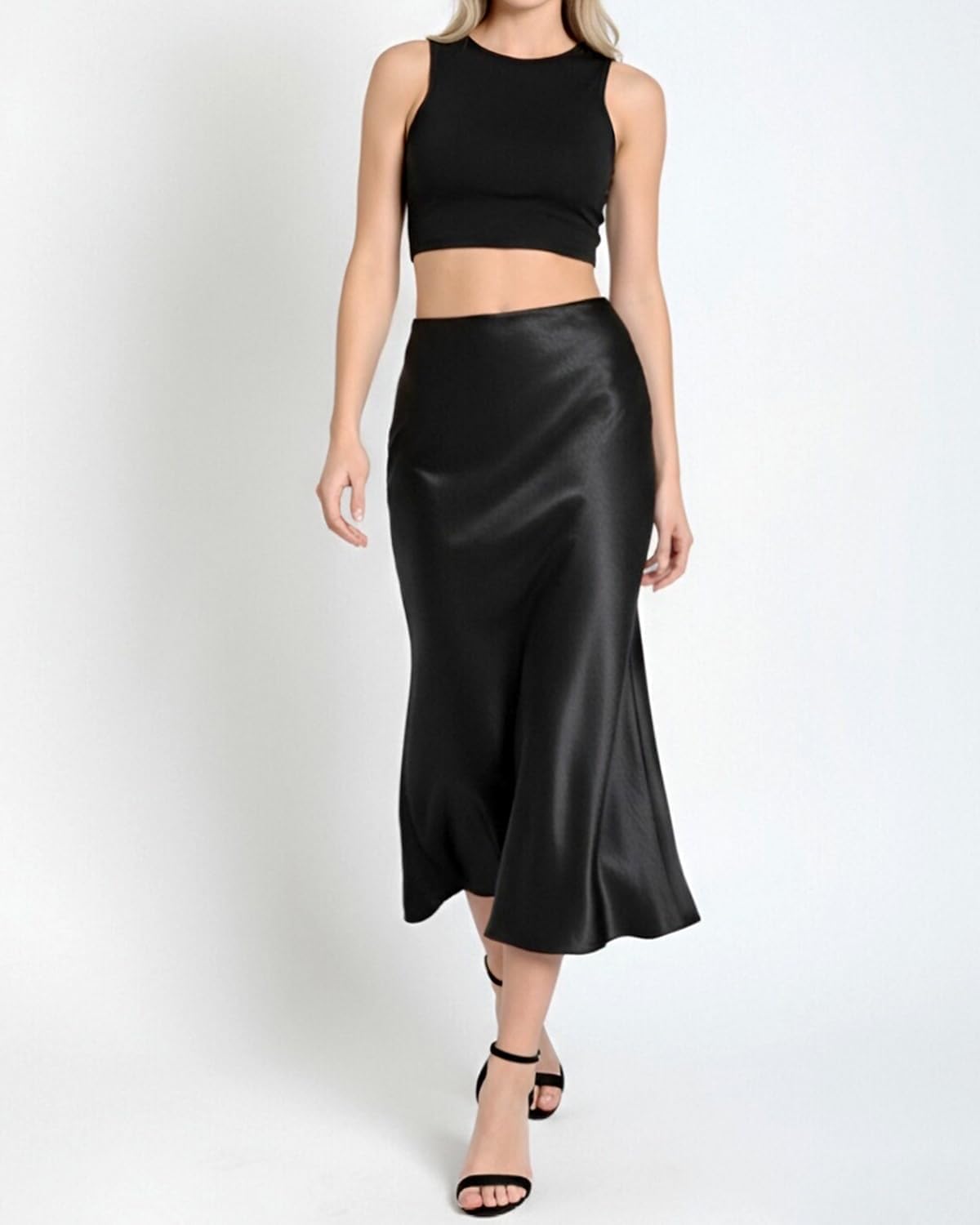 Women's Elegant Satin Skirt Long Silk High Waist Flared Cocktail Party Wedding Office Fishtail Midi Skirts - Image 5